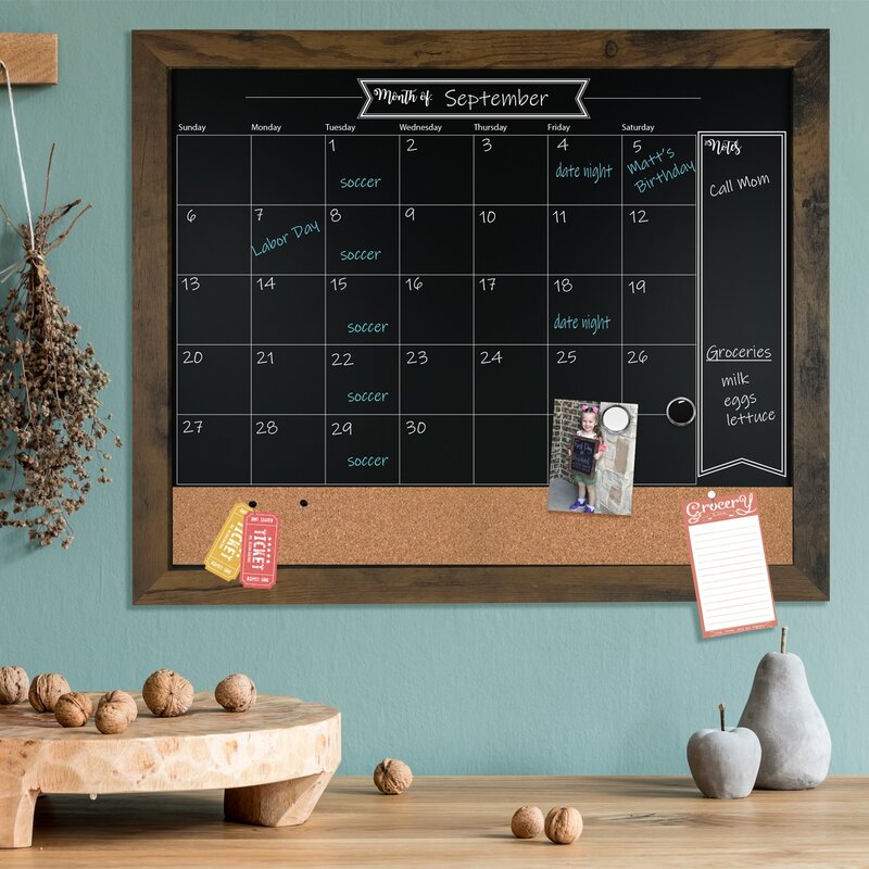 Gracie Oaks Rustic Chalk Calendar And Cork Board Wayfair